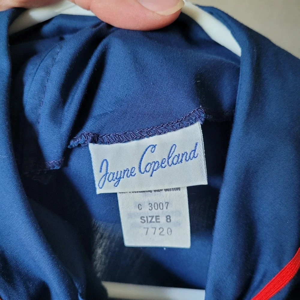 Vintage Jayne Copeland Girls Size 8 Navy Blue Sailor Dress Red Trim Made in USA